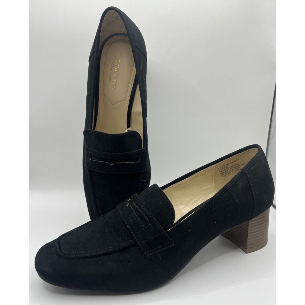 Liz Claiborne Marmara Black Penny Loafer Women's Block 2"Heel Refined Comfort 7M